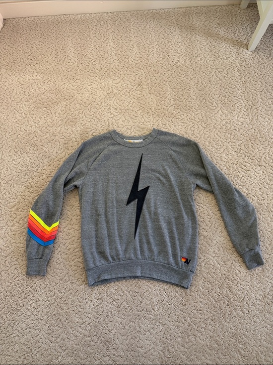 Aviator Nation Tops - Aviator Nation Crewneck Sweatshirt with Lightning Bolt and Rainbow Sleeve Detail